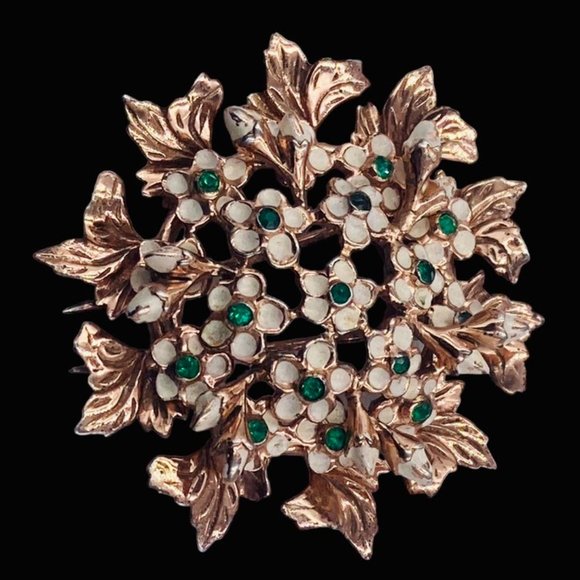 Rare Nettie Rosenstein Sterling Enamel Flower Cluster Fur Clip - Picture 1 of 6